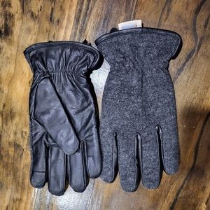 DOCKER SZ LG BLK LEATHER/GRAY KNIT GLOVES EXCELLENT CONDITION